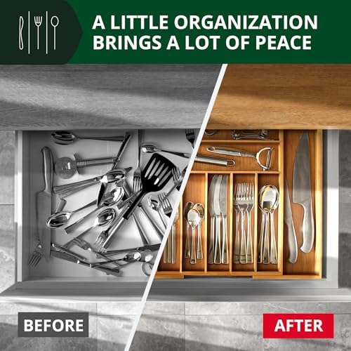 ROYAL CRAFT WOOD Luxury Bamboo Kitchen Drawer Organizer - Silverware Organizer, Utensil Holder & Cutlery Tray Drawer Dividers for Flatware (9 Slot, Natural) - Image 3