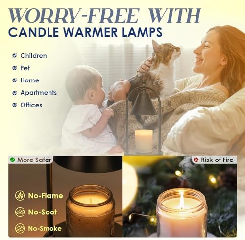 Candle Warmer Lamp with Timer, Electric Black Candle Warming Light for Bedroom, Dimmable Wax Melts Warmer for Home Decor Beside Lamp Gifts for Women (2 Bulbs Included) - Image 4