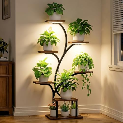 BACEKOLL Plant Stand Indoor with Grow Light, 7 Tier 49" Lighted Plant Shelf by BACEKOLL