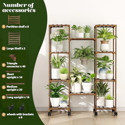 GENTINGBRO Plant Stand with Wheels Outdoor Indoor Hanging Plant Shelf for Multiple Plants Tall Large Holder for Living Room Patio Balcony Garden Corner Mobile - Image 6