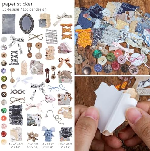 Mayplous 2 Packs Vintage Scrapbook Paper and Sticker Set – Sewing Theme Die-Cut Paperboard Retro Stickers with Cord, Bowknot & Button for Junk Journal, Scrapbooking, Handicrafts & Decoupage (Miller) - Image 3