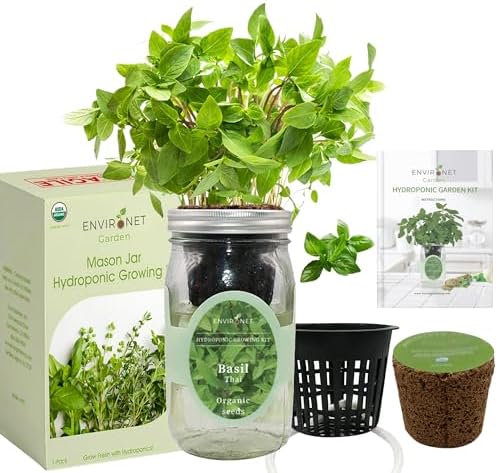 Hydroponic Herb Growing Kit, Self-Watering Mason Jar Herb Garden Starter Kit Indoor, Windowsill Herbs Garden, Grow Your Own Herbs from Organic Seeds (Thai Basil) - Image 2