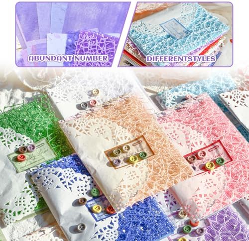 156 Sheets Textured Scrapbook Paper & Mesh Fabric Assorted Set, 30 Buttons - Image 6