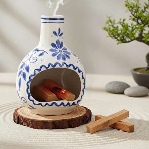 Ceramic Incense Holder–Handcrafted Palo Santo Holder with Chimney, Incense Burner with Ash Catcher for Sage, Cone Burning and Tealight, Perfect for Meditation, Yoga and Aromatherapy for Women by Phymorse