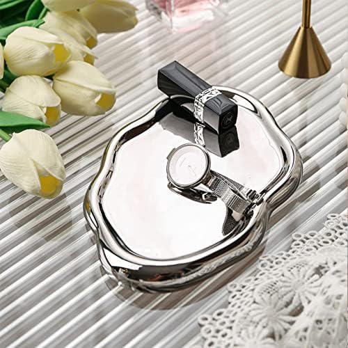Ceramic Jewelry Tray, Irregular Cloud Shape Ceramic Plate Modern Stylish Storage Tray for Women, Room Decor Aesthetic (Silver Oval) - Image 3