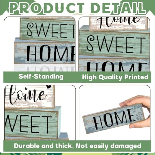 Moucuny 4 Pcs Farmhouse Table Decor Home Sweet Home Wooden Block Signs - Image 6