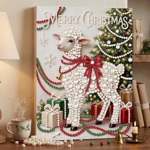 DIY Pearl Painting with Frame Christmas Creative Design, Handmade Healing Home Wall Decoration, 11.81X15.75in (Tools Included)-Sheep - Image 5
