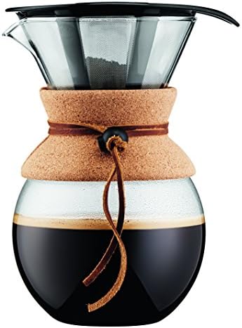 Bodum 34 oz Pour Over Coffee Maker, High-Heat Borosilicate Glass with Reusable Stainless Steel Filter and Cork Grip - Made in Portugal by Bodum