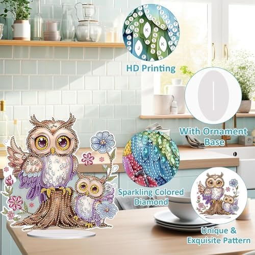 Diamond Painting Kits for Adults Beginners, 5D Full Drill Owl Crystal Art Desktop Ornament, DIY Single Sided Home Office Desk Decor, Creative Craft Gift Set with Tools - Image 5