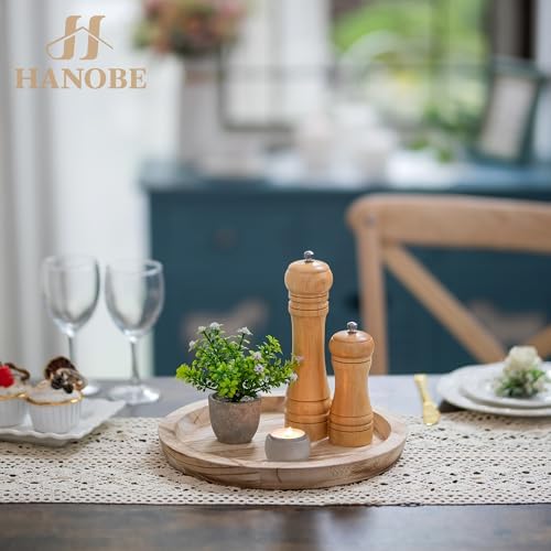 Hanobe Wooden Decortaive Coffee Table Tray, Round Candle Holder Centerpiece - Image 4