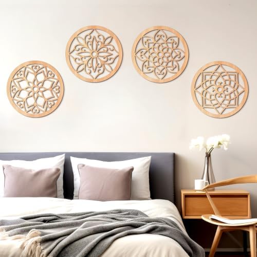 KOYILTD 4 Pieces Thicken Rustic Wall Decor,Flower Carved Wall Art,Wooden Hollow Carved Design(Round, 10in) - Image 4