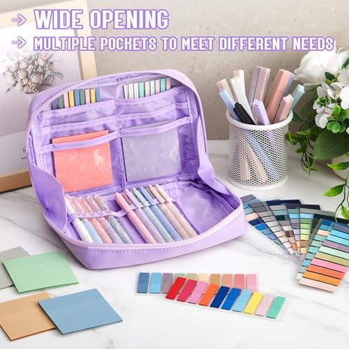 135 Pcs Book Annotation Kit Aesthetic Pencil Case Bag 12 Highlighter 11 Gel Pen 1 Marker 300 Sheet Transparent Sticky Notes Pad 2640 Index Stickers Bible Study Supplies(Kawaii,Purple) - Image 2