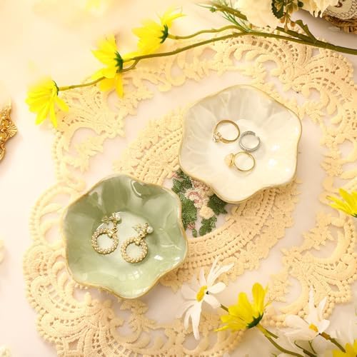 Teenyyou 8 Pcs Ceramic Jewelry Dish Bulk Small Trinket Tray, White,Green - Image 3