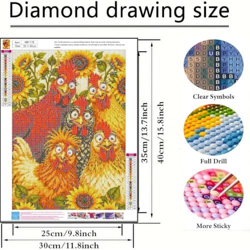 Diamond Painting Kit for Adults,Chicken Sunflower Diamond Art Kits 12x16In - Image 5