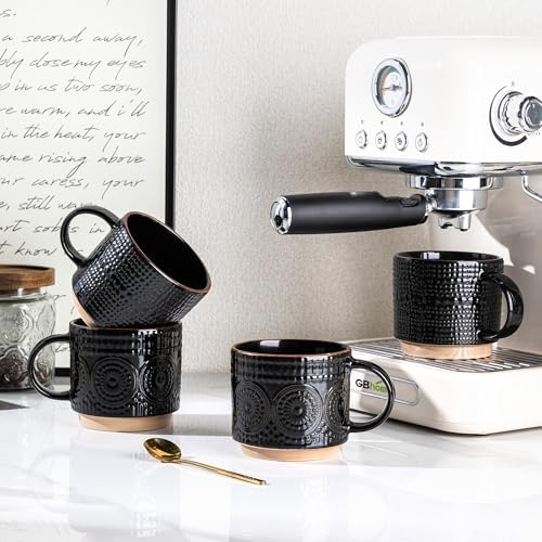 GBhome 12OZ Stackable Coffee Mugs, Ceramic Coffee Mugs with Texture Patterns for Man,Woman,Dad,Mom, Modern Coffee Mugs Set of 4 for Latte/Cappuccino/Cocoa. Dishwasher&Microwave Safe - Image 4