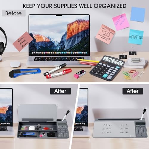 Varhomax Glass Desk Whiteboard Gray with Calculator - Image 4