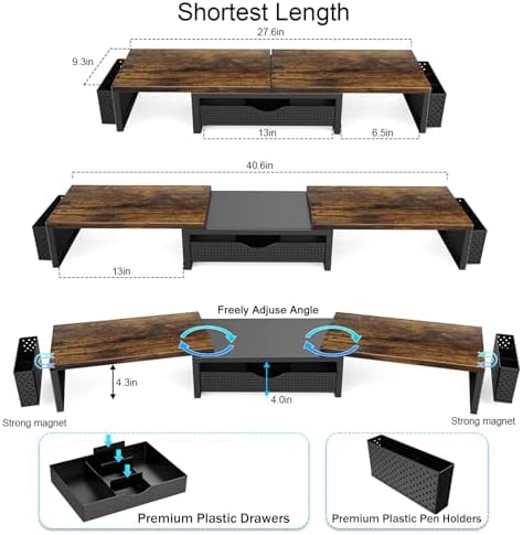 gianotter Dual Monitor Stand Riser With Drawer and 2 Pen Holders - Image 6