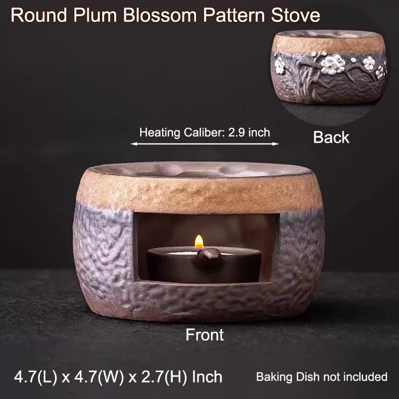 Ceramic Aromatherapy Burner — Candle Warmer for Herb, Natural Oil Fragrance Diffuser & Teapot Warmer, for Home Fragrance, Meditation, and Relaxation (E5-Round Plum Blossom Pattern Stove) - Image 2