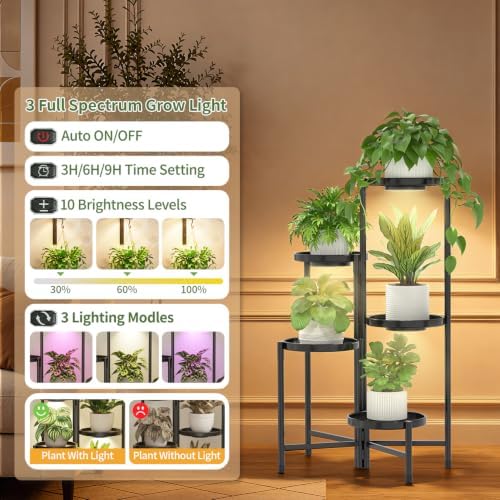 LASZOLA Plant Stand Indoor 10 Inch Large Tray With Lights, 5 Tier Black - Image 4