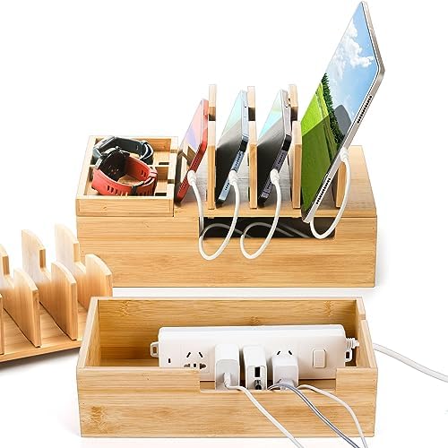 Fasmov Bamboo Charging Station, Charging Stand for Multiple Devices, Electronic Device Desktop Dock Stations Organizer, Cell Phone Docking Stations for Multi Laptop, Tablets, IPads, Watch, Earbuds - Image 5