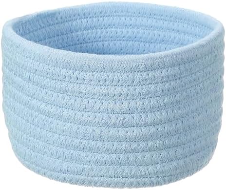 uxcell Blue Small Cotton Rope Woven Storage Basket, Shelf Closet Storage Gift Woven Baskets Cute Nursery Box Bin Decor Organization Bin for Home Supply, Round, 6.3x4.4 by uxcell