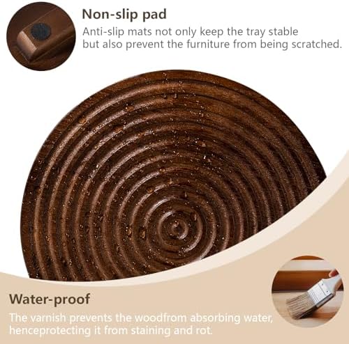 Round Decorative Tray Farmhouse Bathroom Decor Wood Riser, 12" Walnut - Image 6