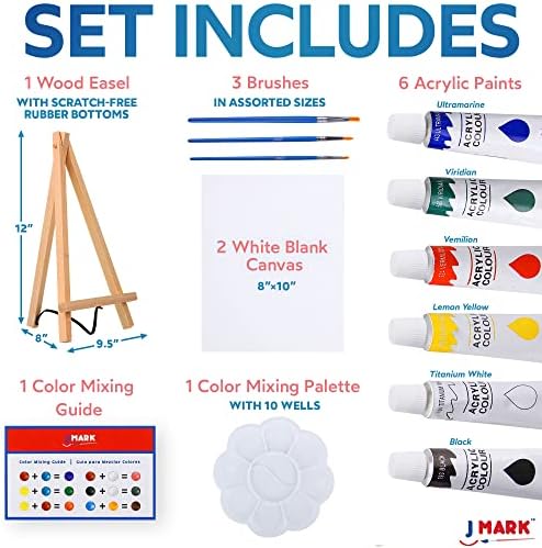 J MARK Paint and Canvas Set – Mini Canvas Acrylic Painting Kit with Wooden Easel, Canvases, Acrylic Paint, Brushes & Palette, Canvas Paint Set, Painting Kit for Adults & Kids - Image 2