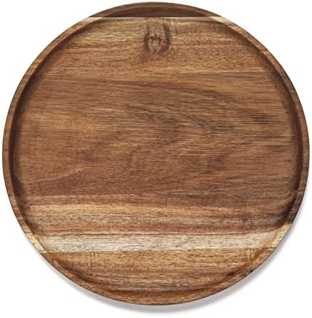 YANGQIHOME 11.8 inches Round Wood Tray, Wooden Serving Tray, Acacia Plates, Appetizer Charcuterie Board, Tray Organizer for Kitchen/Countertop, 11.8 x 11.8 x 0.8 inch by YANGQIHOME