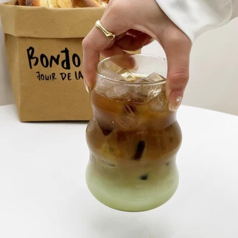 1pcs Vertical Stripe Drinking Glasses CupsGlass Tumbler, Ripple Glassware Coffee Cup, Cute Glass Tumbler for Iced Coffee Juice Drink Milk (yun) - Image 3