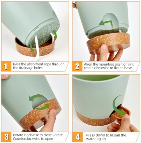 Vanslogreen Planters for Indoor Plants 7/6.5/6/5.5/5 Inch, Self Watering Planters with Drainage Holes and Saucers 5 Pack Plastic Pots for Plants, Succulents, Herbs, Cactus, Flower Pots, Green - Image 4