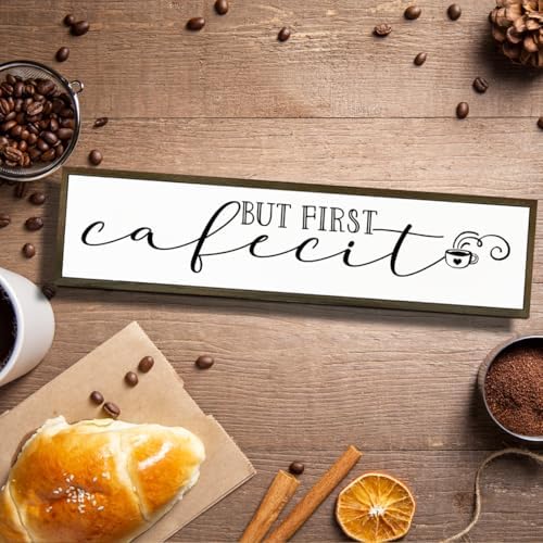 Coffee Wood Sign, Farmhouse Coffees Wall Decoration, Home Kitchen Decor for Shelf Tabletop, Cafe Coffee Station Decor, Coffees Lover Gift, But First Cafecito Sign, 17.8x4x1.2 inches - Image 4