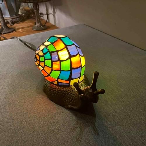 Bieye L13003 Multicolor Land Snail Tiffany Style Stained Glass Accent Lamp - Image 4