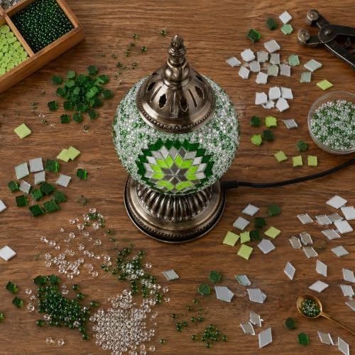 KRAFTSTORIES Turkish Mosaic Lamp Kit DIY Glass Decorative Table Bedside Night Light Tabletop for Living Room Bedroom | Make Your Own Lamp | Antique Bronze Base (Green) - Image 2