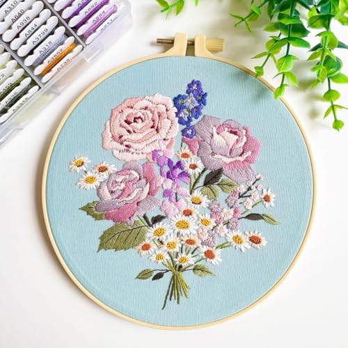 Silentsea Embroidery Kit, Floral and Nature Designs, for Adults and beginers,with Hoops, Needlework Pattern Set (Flower-2) - Image 7
