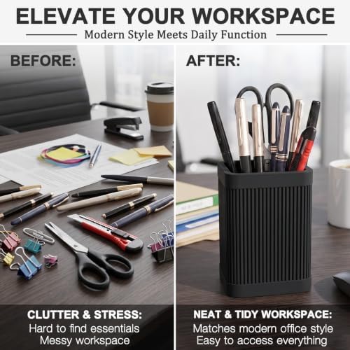 HighHerz Aesthetic Pen Holder For Desk, Modern Silicone Pencil Holder, Stylish Office Desk Decor, Made of 5 mm Thickened Premium Silicone, Office Desk Organizer And Accessories (Black) - Image 5