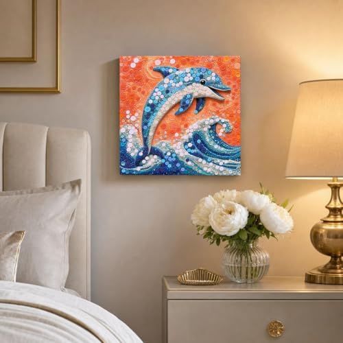 Framed Button Art Kit 11.8" DIY Mosaic Craft for Adults(Wave Dolphin) - Image 2