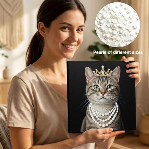 LQCrafK DIY Pearl Art Painting Handcraft Kit for Adults Beginners with Tools and Framed Painting, Creative Design,Self-Adhesive, Healing Stress-Relieving Home Wall Decoration-Royal Cat - Image 4