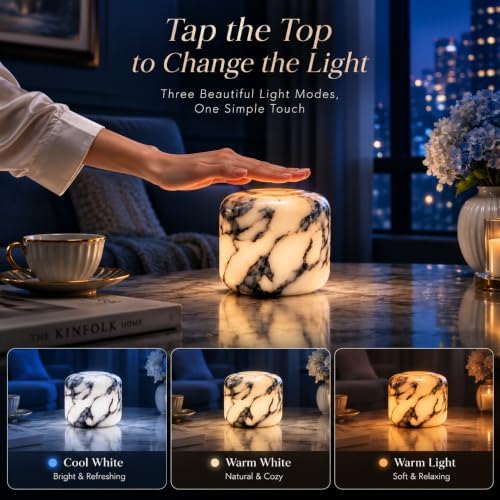 Natural Marble Lamp Cordless Touch Control Night Light 3-Way Dimmable Pat Light LED Ambient Glow Lamp Type-C Rechargeable Portable Stone Bedside Desk Lamp Zen Home Decor (Purple Calacatta) - Image 5