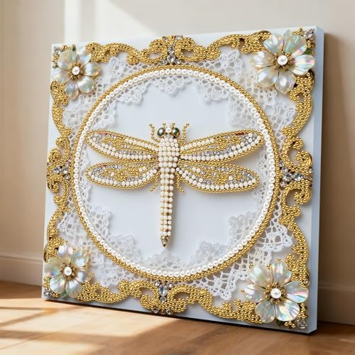 Pearl Art Kits Painting for Adults, DIY Mindfulness Therapy with Framed Canvas and Tools, Beginner Wall Decor-Dragonfly - Image 4