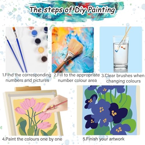 TONGZONGFU 4 Pack Framed Easy Paint by Numbers Kit for Adults Beginner,Easy Paint by Numbers Kit for Flower Small Paint by Number Kit for Kids Frame on Canvas for Home Decor 8x12 Inch - Image 4