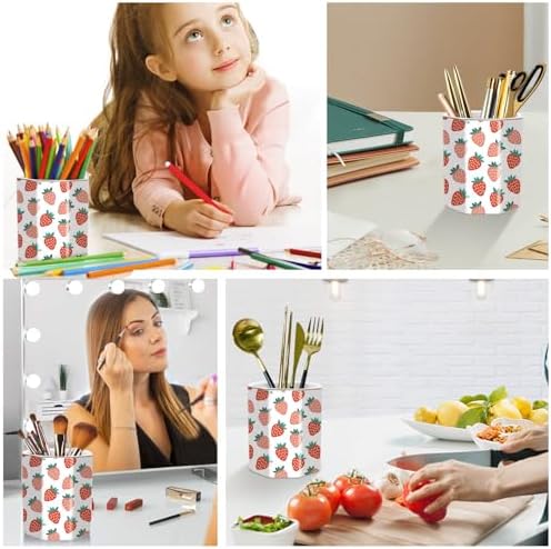 Ceramic Strawberries Pen Holder for Desk Cute Pencil Cup Desk Organizer Makeup Brush Holder for Girls, Women, Stationery for Office, Home, Daily Use, (Pink+white) - Image 5