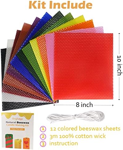 Bingfuego Beeswax Candle Making Kit for Beginners-12 Beeswax Sheets for Candle Making Rolling Kits, Natural Beeswax Candle Making Kit (Classic Color, 10 x 8 inch) - Image 2