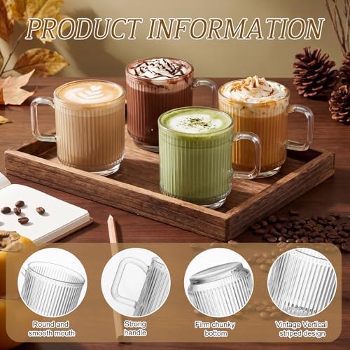 12 Pack Glass Coffee Mugs with Handles, 12 Ounces Glass Breakfast Mugs Bulk, Clear Tea Cups for Hot/cold Drinks, Glassware Set for Americano, Latte, Cappuccino (Classic) - Image 3