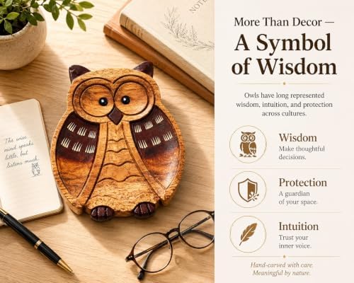 Hand Carved Owl Tray, Wooden Catchall for Keys and Jewelry - Image 3