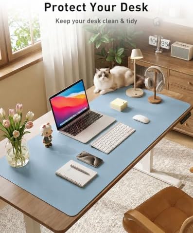 Aothia Faux Leather Desk Mat for Keyboard & Mouse (Sky Blue, 48" x 17") - Image 4