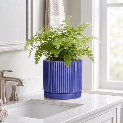 Ceramic Flower Pots, 8 Inch Plant Pot, Round Pots for Plants, Blue - Image 7
