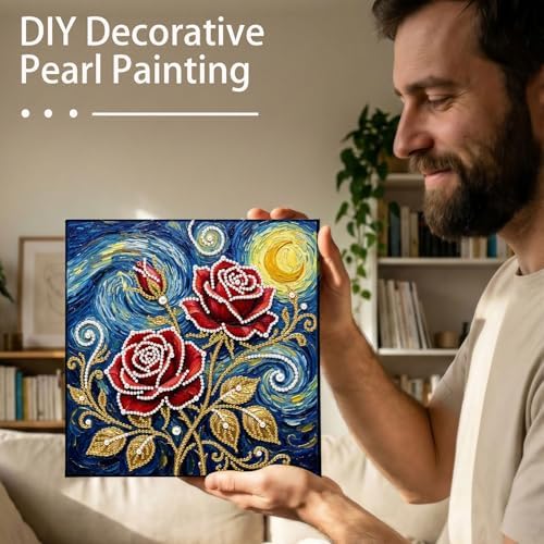 LQCrafK DIY Pearl Art Painting Handcraft Kit for Adults Beginners with Tools and Framed Painting, Creative Design,Self-Adhesive, Healing Stress-Relieving Home Wall Decoration-Rose - Image 5