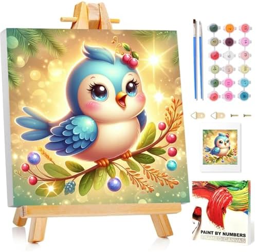 Bird Paint by Numbers Kit for Kids, 8x8 inch by MANDUN