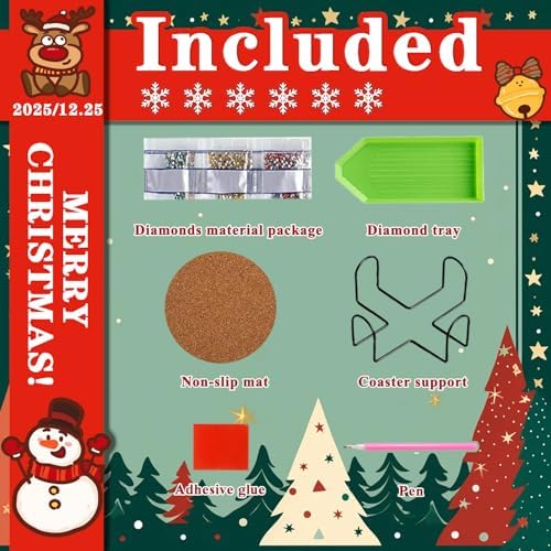DOTSOPS 8 Pcs Diamond Art Kits for Adults Small Diamond Art Coasters with Holder,Diamond Art Painting Coasters for Adults Beginners Diamond Craft for Christmas Birthday (Christmas Ornaments) - Image 2