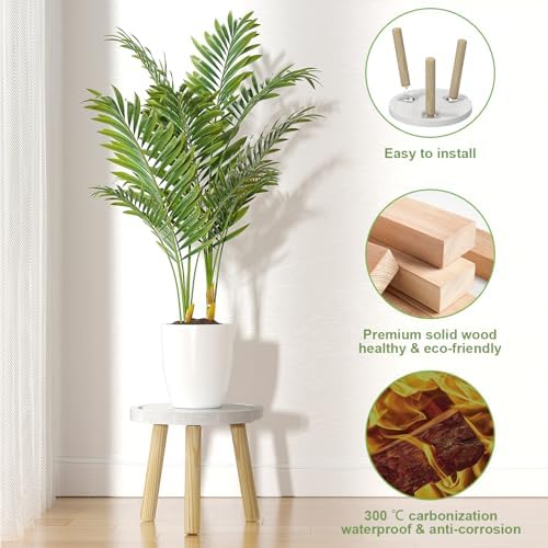 3-Pack Wood Plant Stands Indoor, Single Plant Stand for 6-12 Inch Pots, Mid-Century Modern Plant Stool, Tall Plant Stand for Large Plants for Living Room, Balcony, Office (White) - Image 6
